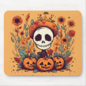 ヴィンテージスケルトンとカボチャの花グラフィック マウスパッド (正面)