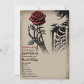 ヴィンテージスケルトンとレッドローズブライダルシャワー 招待状 (正面)