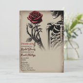 ヴィンテージスケルトンとレッドローズブライダルシャワー 招待状 (スタンド正面)