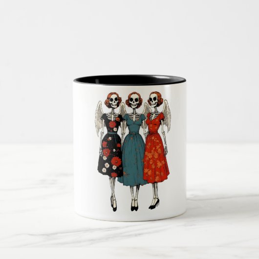 ヴィンテージスケルトンエンジェルズインフローラドレス、レトロ ツートーンマグカップ (中央)