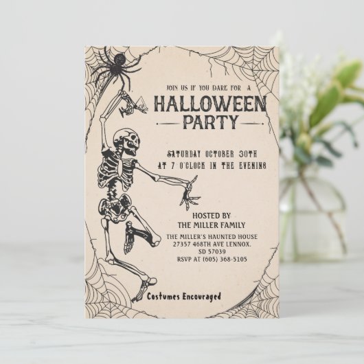 ヴィンテージスケルトンカクテルアダルトハローウィンパーティ 招待状 (スタンド正面)