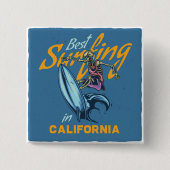 ヴィンテージスケルトンサーフィンカリフォルニアビーチ 缶バッジ (正面)