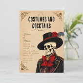 ヴィンテージスケルトンハロウィーンコスチュームとカクテル 招待状 (スタンド正面)