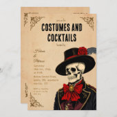 ヴィンテージスケルトンハロウィーンコスチュームとカクテル 招待状 (正面/裏面)