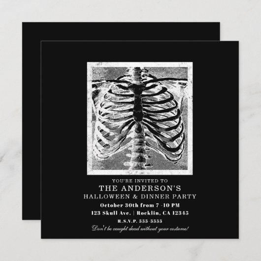 ヴィンテージスケルトンボーンズトルソ体ハロウィーン 招待状 (正面/裏面)