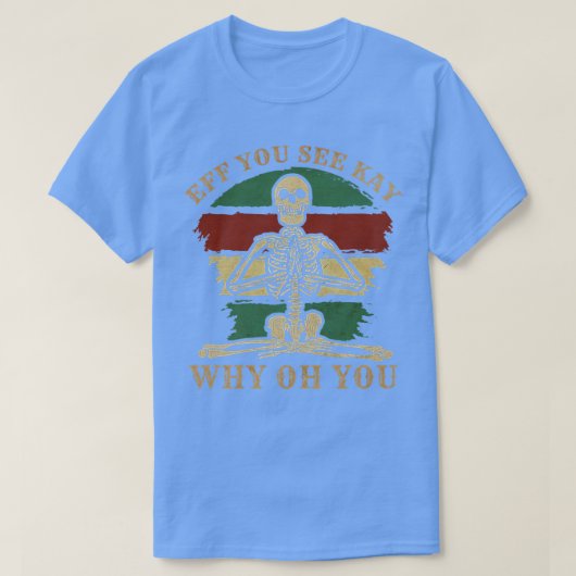 ヴィンテージスケルトンヨガレトロ瞑想ユーモア  Tシャツ (デザイン正面)