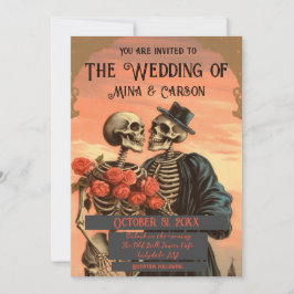 ヴィンテージスケルトン対ゴシック結婚のQR招待状 セーブザデート