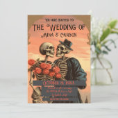 ヴィンテージスケルトン対ゴシック結婚のQR招待状 セーブザデート (スタンド正面)