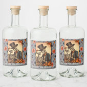 ヴィンテージスケルトン新郎新婦ハロウェディング リキュールボトルラベル (ボトル)