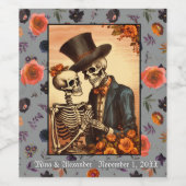 ヴィンテージスケルトン新郎新婦ハロウェディング ワインラベル (シングルラベル)