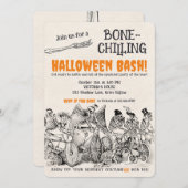 ヴィンテージスケルトン2ボーン冷却ハローウィンパーティ 招待状 (正面/裏面)