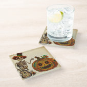 ヴィンテージスケルトン/パンプキンデッドの日 ガラスコースター (アングル)