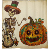 ヴィンテージスケルトン/パンプキンデッドの日 シャワーカーテン (正面)