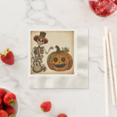 ヴィンテージスケルトン/パンプキンデッドの日 縁ありカクテルナプキン (インサイチュ)