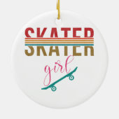 ヴィンテージスケーターガールスケートボーダースケートボード80s セラミックオーナメント (裏面)