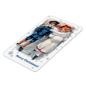 ヴィンテージスケートで滑るキッズクリスマスプレゼント マグネット (左側)