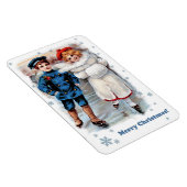 ヴィンテージスケートで滑るキッズクリスマスプレゼント マグネット (右側)