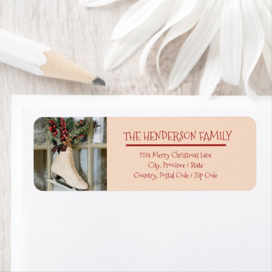 ヴィンテージスケートで滑るクリスマス差出人住所 ラベル (インサイチュ)