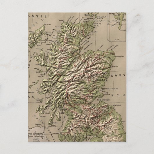 ヴィンテージスコットランドの物理地図(1880年) ポストカード (正面)