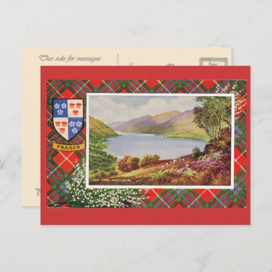 ヴィンテージスコットランドのFraserのタータンチェック、長の湖 ポストカード (正面/裏面)