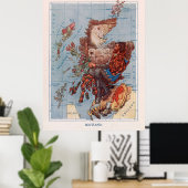 ヴィンテージスコットランドRobert The Bruceイラスト・マップ ポスター (ホームオフィス)