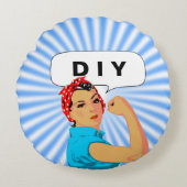 ヴィンテージスタイリッシュウーマン&DIY文字 ラウンドクッション (正面)