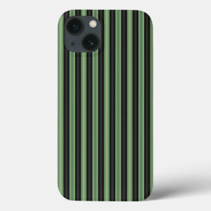 ヴィンテージスタイリッシュオリーブセージ緑ブラック3D ストライプの iPhone 13ケース