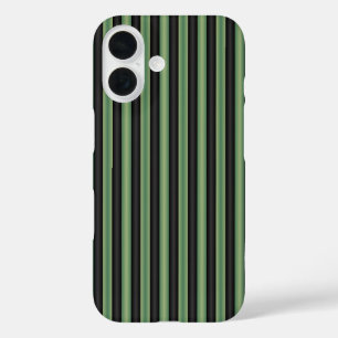 ヴィンテージスタイリッシュオリーブセージ緑ブラック3D ストライプの iPhone 16ケース