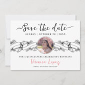 ヴィンテージスタイリッシュクインセアニラ写真保存日時 招待状 (正面)