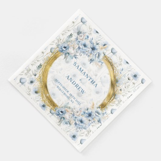 ヴィンテージスタイリッシュダスティブルー金ゴールド結婚ズのナプキン (コーナー)