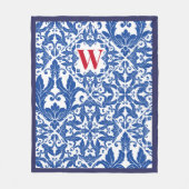 ヴィンテージスタイリッシュダマスク海軍ブルーモノグラム フリースブランケット (正面)