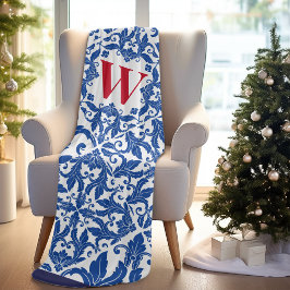 ヴィンテージスタイリッシュダマスク海軍ブルーモノグラム フリースブランケット