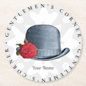 ヴィンテージスタイリッシュハット花紳士あなたの名前を追加 ラウンドペーパーコースター (正面)