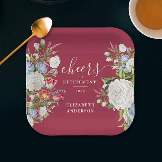 ヴィンテージスタイリッシュブルゴーニュリタイアメントガーデンフローラ ペーパープレート