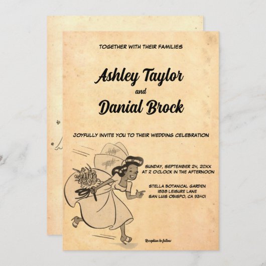 ヴィンテージスタイリッシュレトロおもしろい50s素朴 結婚s 招待状 (正面/裏面)