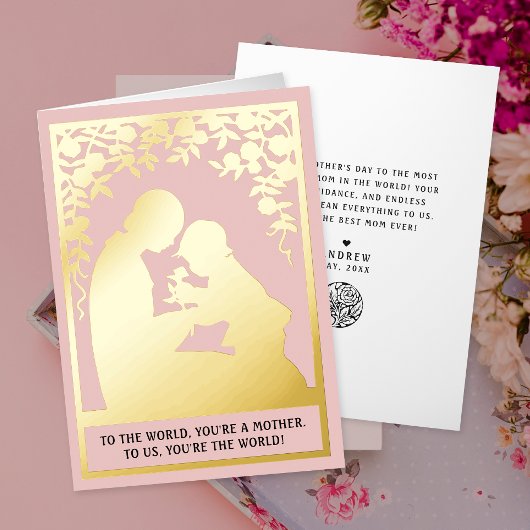 ヴィンテージスタイリッシュレトロバラピンクマムチャイルドフローラ 箔シーズンカード