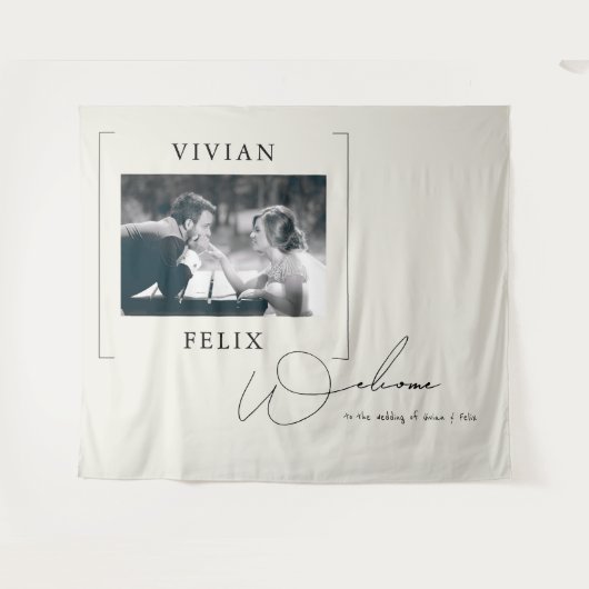 ヴィンテージスタイリッシュ写真結婚の歓迎 タペストリー (正面(横))