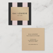 ヴィンテージスタイリッシュ金ゴールドプラークのピンク黒ストライプ色 スクエア名刺 (正面/裏面)