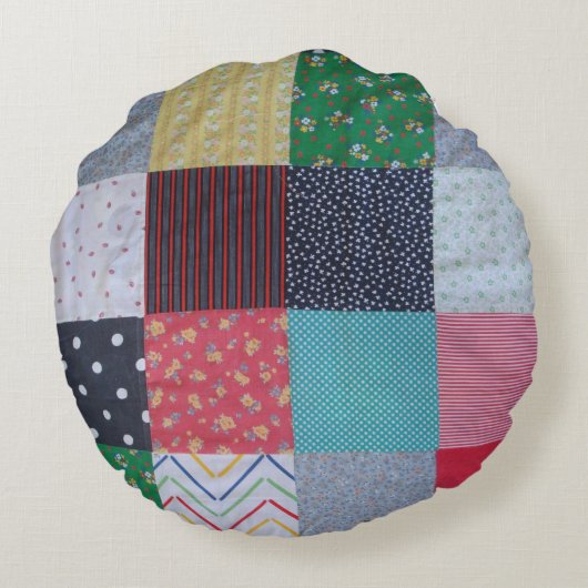 ヴィンテージスタイルおもしろいファブリックデザインカラフルパッチワーク ラウンドクッション (裏面)