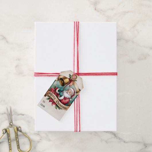 ヴィンテージスタイルからサンタ・クリスマス ギフトタグ (より糸付き)