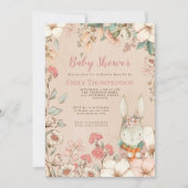 ヴィンテージスタイルかわいいバニー花模様ベビーシャワー 招待状 (正面)