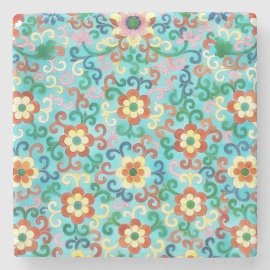 ヴィンテージスタイルかわいい花フローラアートマーブル ストーンコースター (正面)