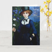 ヴィンテージスタイルかわいらしダークアカデミーガールポートレート カード (黄色い花)