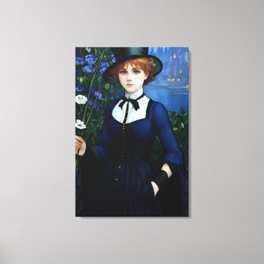 ヴィンテージスタイルかわいらしダークアカデミーガールポートレート キャンバスプリント (正面)