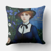 ヴィンテージスタイルかわいらしダークアカデミーガールポートレート クッション (裏面)