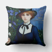 ヴィンテージスタイルかわいらしダークアカデミーガールポートレート クッション (正面)