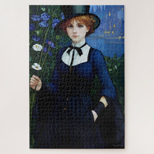 ヴィンテージスタイルかわいらしダークアカデミーガールポートレート ジグソーパズル (縦)