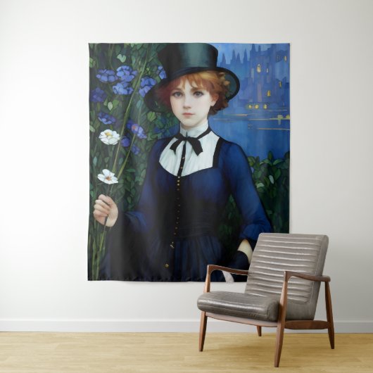 ヴィンテージスタイルかわいらしダークアカデミーガールポートレート タペストリー (インサイチュ)