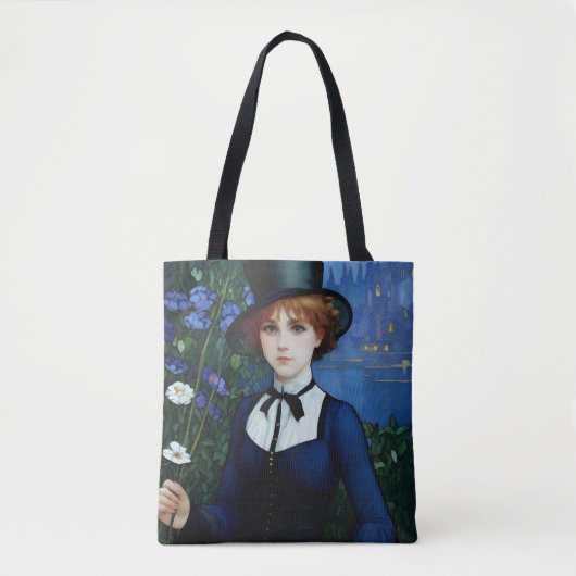 ヴィンテージスタイルかわいらしダークアカデミーガールポートレート トートバッグ (正面)