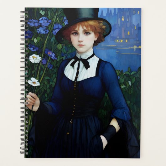 ヴィンテージスタイルかわいらしダークアカデミーガールポートレート プランナー手帳 (正面)